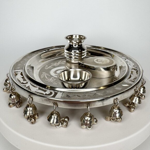 Pooja Puja Thali Set 900 Silver In Box - Picture 3 of 11